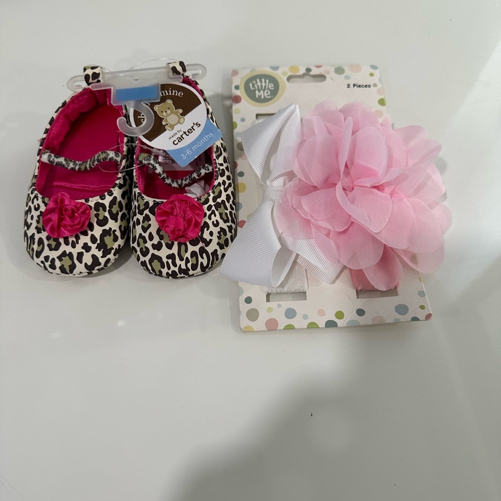 Baby girls Carter’s shoes size 3-6m. 2 piece head band. NWT.